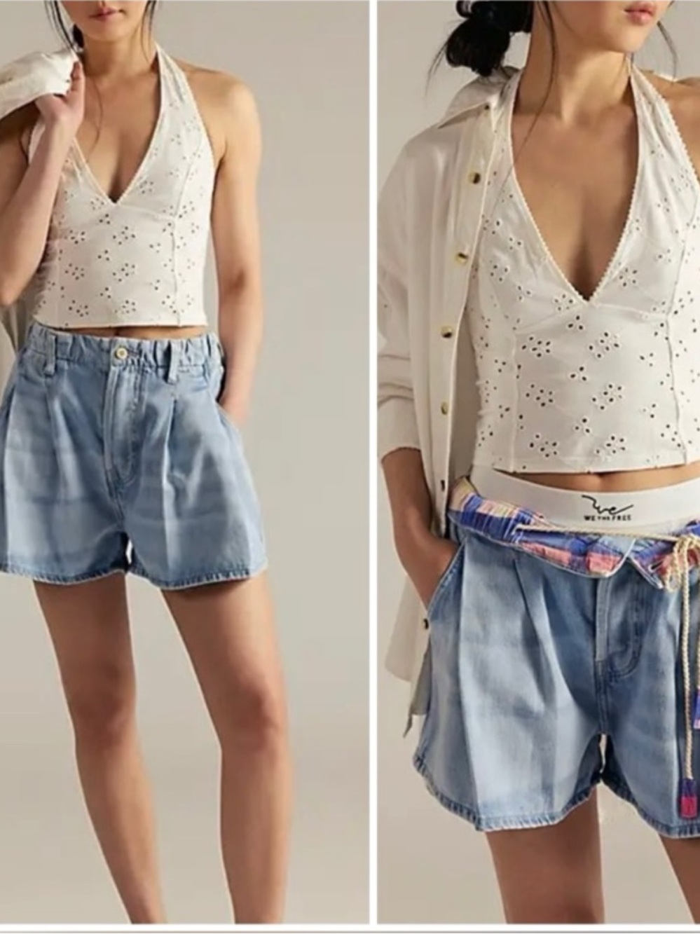 Free People We the Free Clark Pleated Denim Shorts - Picture 2 of 11